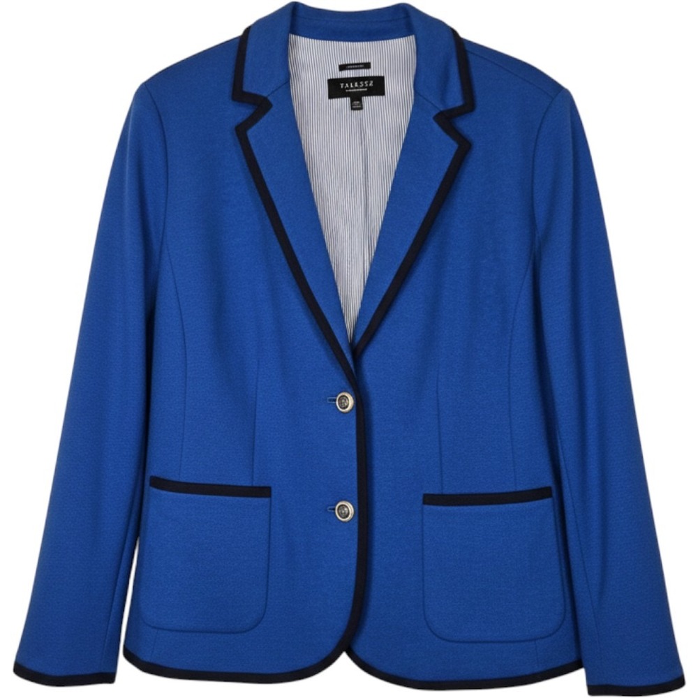 Talbots Aberdeen Knit Blazer Royal Blue Navy Trim Women Petites 20WP VN1953